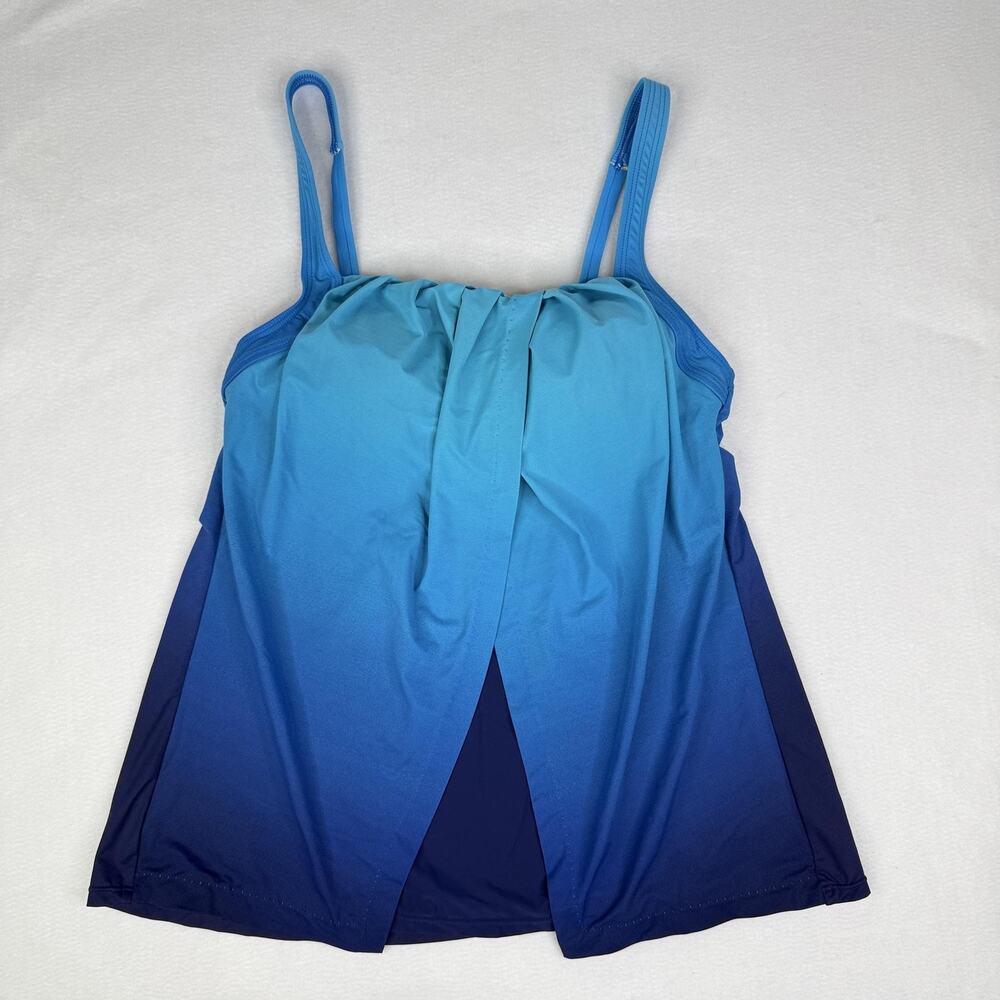 Lands' End Tankini Swim Top Womens 8 Blue Ombre Lined Bra Adjustable Stretch
